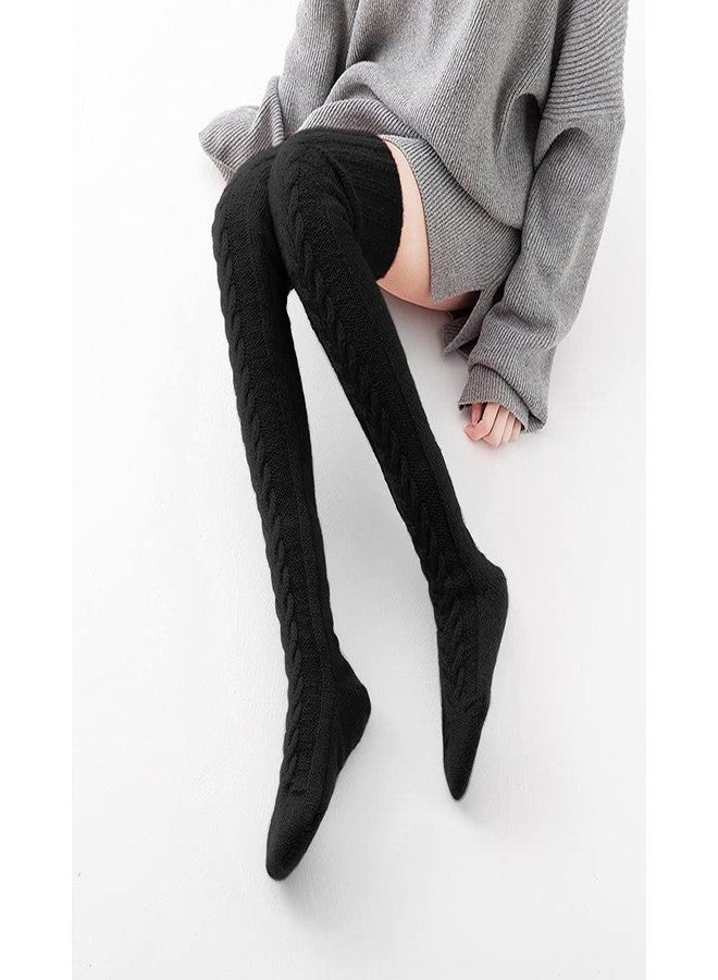 Pcavin Women's Thigh High Socks Over the Knee Cable Knit Boot Socks, Long Warm Fashion Leg Warmers Winter(White) - Image 4